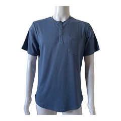 Coofandy Ribbed Henley Shirt Mens Medium Blue Short Sleeve Pocket Casual Top NWT