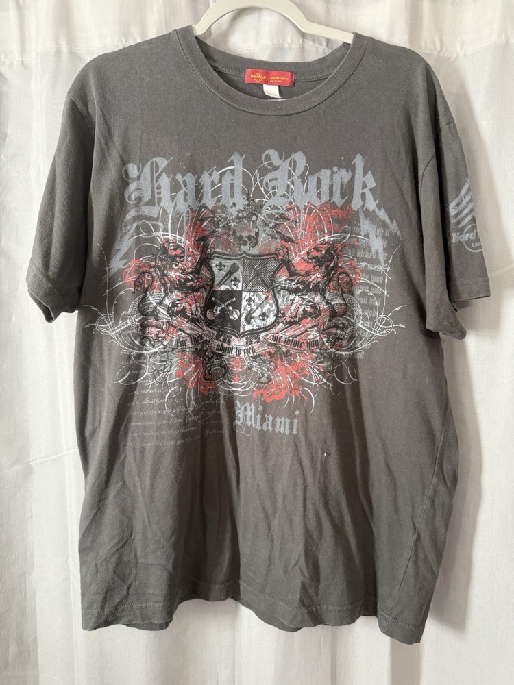 Hard Rock Cafe Shirt Mens Large Gray Maui Crest Skull Graphic Dragons Tee