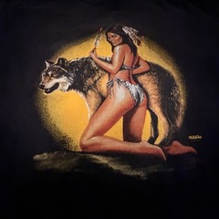 Vintage 90s Wild Side Wolf Back T Shirt XL Native American Sexy Woman Single Sit