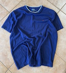 Vintage Blue Polo Ralph Lauren Crew Neck Shirt With White Contrast Collar Pony!