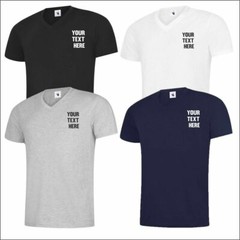 Personalised Custom Uneek Mens Classic V Neck T-Shirt 100% Cotton Casual Tee TOP