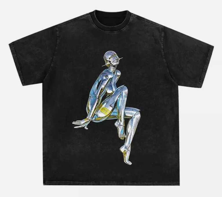 SALE Hajime Sorayama Sexy Robot Graphic Print T-Shirt Washed Black S-3XL
