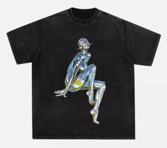 SALE Hajime Sorayama Sexy Robot Graphic Print T-Shirt Washed Black S-3XL