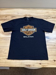 Vintage Harley Davidson Malaysia T-Shirt Black Viking Design Size Large