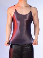 Sexy Men Oil Glossy Shiny Smooth Strap Sheer See Through Tops High Elastic Tank