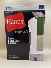 Hanes Ultimate Men’s 2 Pack Stretch T-shirts Sz L 42-44” Slim Fit Green/tan