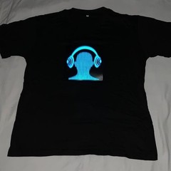 Blue Headphones EL Flashing Sound Activated LED Light Up T-Shirt Size Large