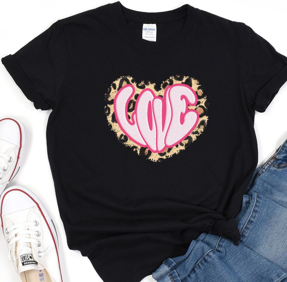 Love Shirt Leopard Pattern T-Shirt Valentines Day Tee Gift for her