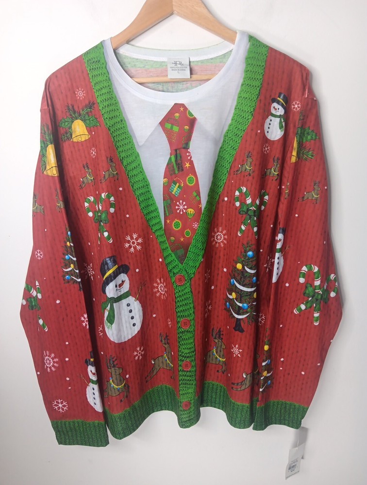 Ugly Christmas 3D All Over Print Long Sleeve T Shirt Men’s Large Snowman NWT