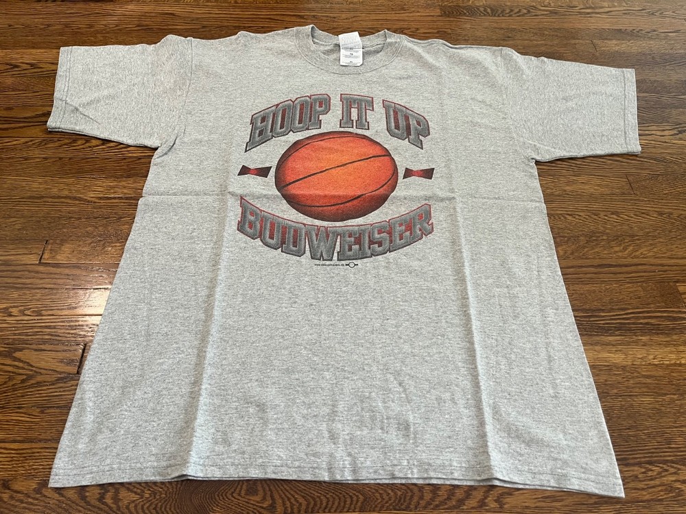 Budweiser T-Shirt XL Gray Hoop It Up Basketball Promo Beer Breweriana VTG 90s