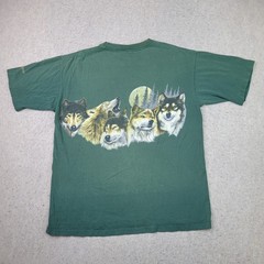 Vintage 90s Cal Cru Vintage Wolf T Shirt Men L Green Short Sleeve Arizona Grunge