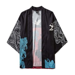 Niepce Streetwear Japanese Black Kimono Graphic Tee Samurai Short Sleeves Shirt