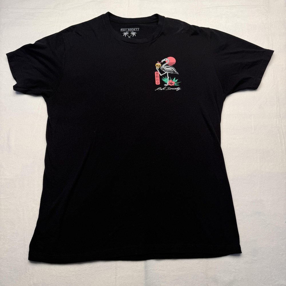 Riot Society Shirt Mens XL Black Skeleton Flamingo Welcome To Paradise Tee