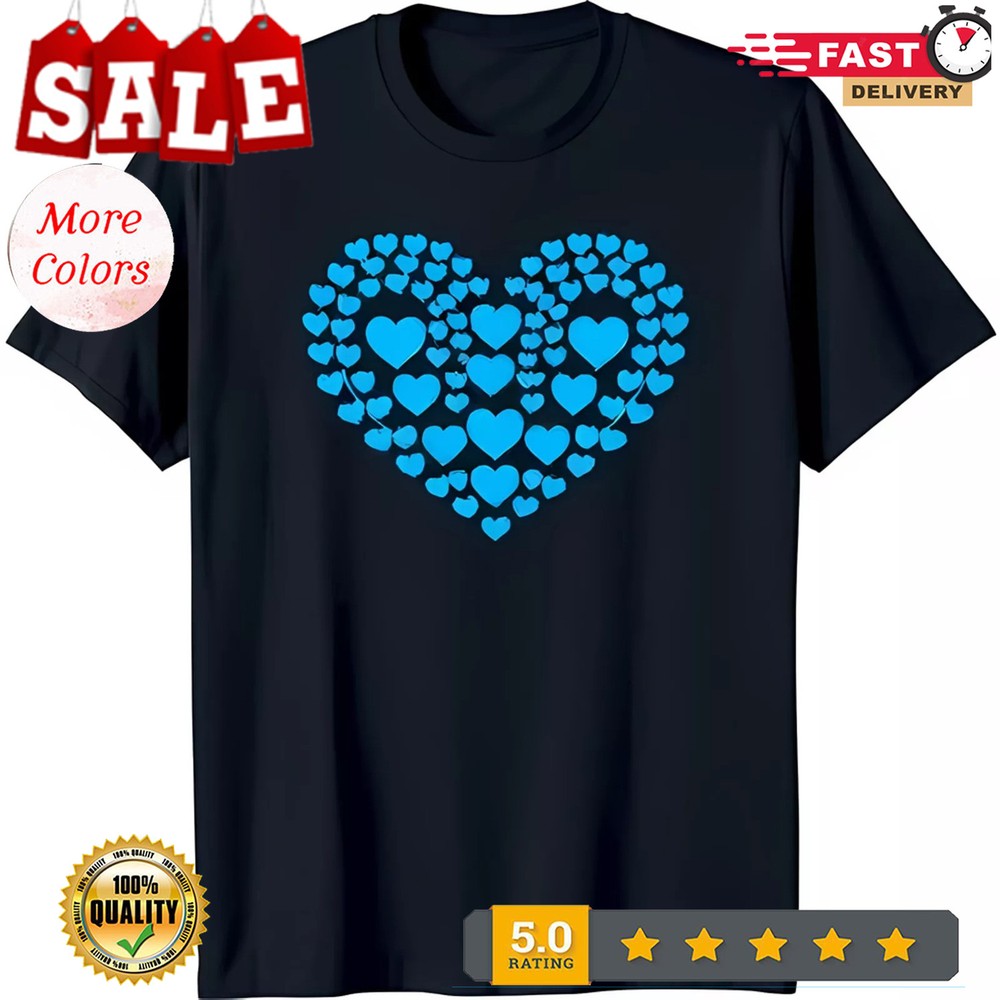 2025/Stylish Black T-Shirt with Unique Blue Heart Graphic Made of Smaller Hearts