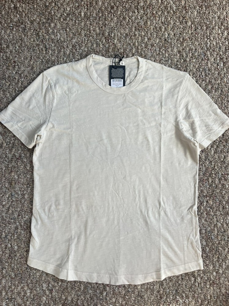 NWT BuckMason Men M Tee White Sand Venice Wash Slub Cotton Curved Hem T shirt