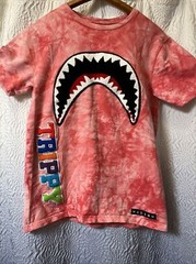 MENS SMALL HUDSON OUTERWEAR SHARK MOUTH TRIPPY PATCHES TYE DYE PINK SHIRT