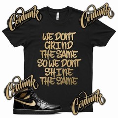 Black GRIND DIFFERENT T Shirt match J1 1 Metallic Gold SE Patent Leather Mid