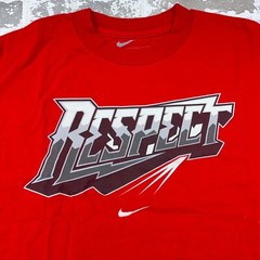 Nike Shirt Men Medium Red Gray Tee Center Swoosh Respect Spell Out Loose Fit *