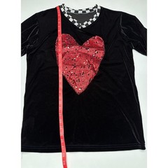 Mens Black Velvet Long Sleeve V Neck Shirt Red Sequin Heart Checkerboard Trim M