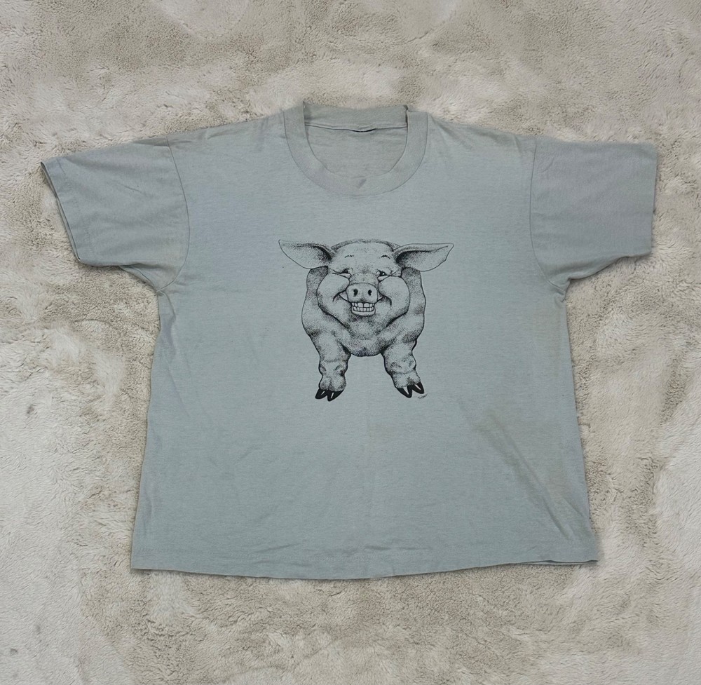 Rare Vintage Smiling Pig / Pig Butt Double Sided Single Stitch Shirt Size L