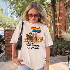 We Pride At Dawn Cowgirl Shirt, Western Pride Tee, LGBTQ Rainbow Flag