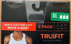 TRUFIT 3 PACK MEN’S XL COTTON KNIT WHITE A-SHIRT COOL DRY STRETCH COMFORT TAGFRE