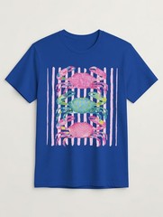 Colorful Crabs Beach T-Shirt Pink Blue Green Crab Summer Vacation Shirt