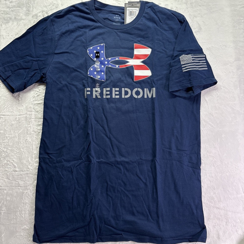 Under Armour Freedom Loose T-Shirt Athletic UA Gym US Flag Mens Sz Med Patriot