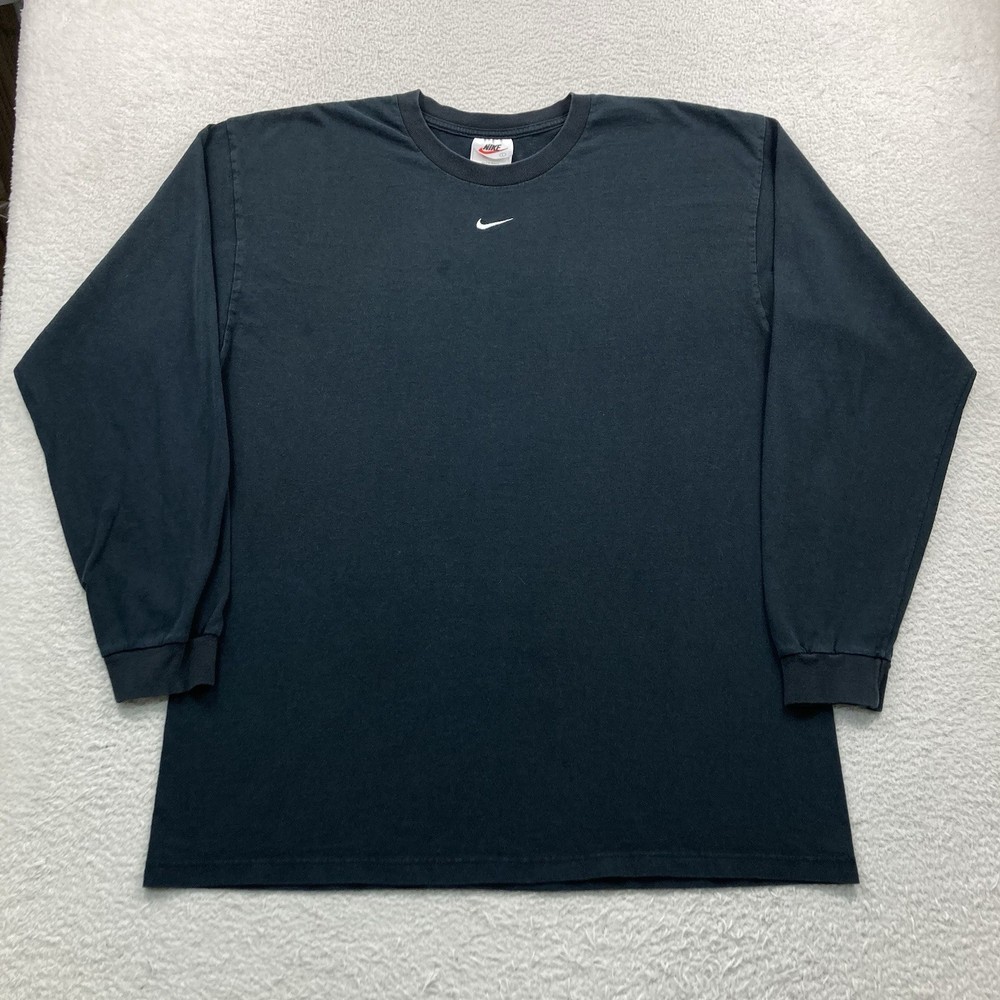 Vintage Nike Center Swoosh T Shirt Men Large Black Long Sleeve Embroidered 90s
