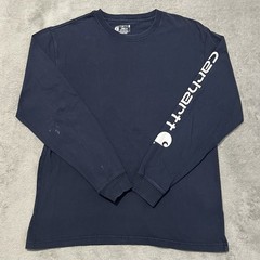 Carhartt T Shirt Mens M Blue Loose Fit Spellout Logo Long Sleeve Tee