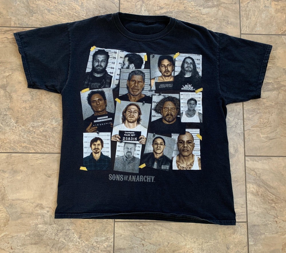 Vintage SONS of ANARCHY Mug Shot T-shirt Men’s Large Black Graphic Tee Shirt