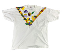 Vintage Jerzees USA Floral Applique T-Shirt XL White Pansy Flower Graphic 90s