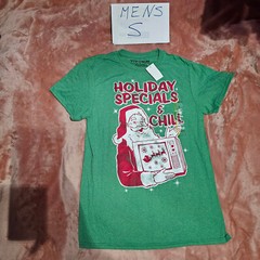 New Mens S Retro Santa Claus Holiday Specials & Chill TV Ad Graphic Tee NWT
