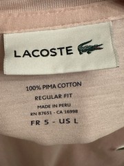 Lacoste Mens Pink Striped Cotton V-Neck T-Shirt Short Sleeve Size L Designer Tee