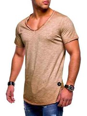 2025 Brand Quality Cotton Men T-shirt V-neck Fashion Design Slim Fit Soild