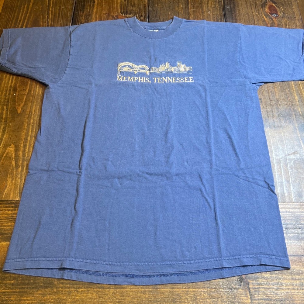 Fruit of the Loom Memphis Tennessee Skyline Embroidered Blue T-Shirt Mens XL