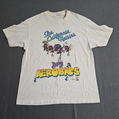 Vtg Stained 1987 3xSun Large White California Raisins “Dancing Aerobics” T-Shirt