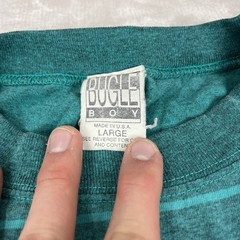 Vintage 80s Bugle Boy Surf Skate Shirt Men’s Sz Large USA Cyan Striped