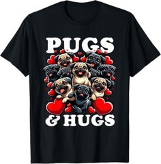 Funny Pug Valentine’s Day Pugs & Hugs Heart Love Dog Owner T-Shirt