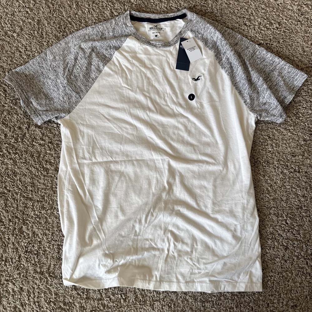 White/Gray Hollister Men’s Short Sleeve Crew Neck T-Shirt Must Have Collection L