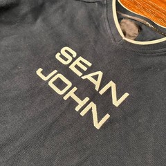 Vintage Y2K Sean John Graphic Shirt Navy Blue White Heavy Cotton Men Size L