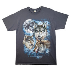 Wolf Moon Nature Graphic NEW Shirt Gray Mens Large Wilderness Fruit Of The Loom