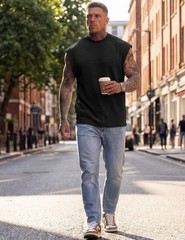 Mens Tank Tops Textured Sleeveless Streetwear T Shirts Workout Muscle Gym Shi…