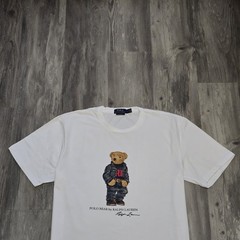 Polo Ralph Lauren Classic Fit Polo Bear Denim Crewneck Jersey T-Shirt White