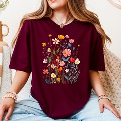 Floral Watercolor Comfort Tee Handpainted Style Shirt Nature Art Gift Unisex