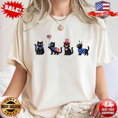 Patriotic Cat Shirt, 4th of July Kitty Tee, America Flag Cat T-Shirt S-5XL