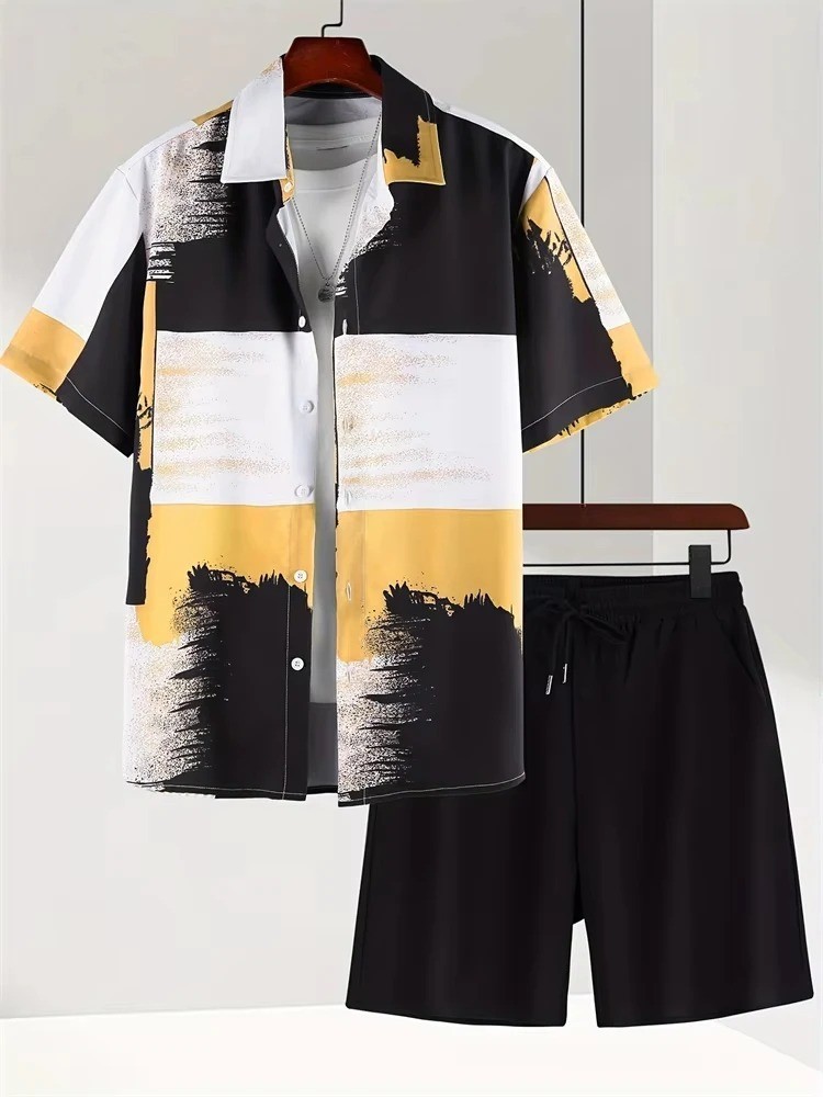 Men Summer Outfit 2-piece Set Short Sleeve T-shirt and Shorts Sweatsuit Set