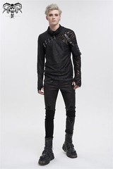 Devil Fashion Men Gothic Punk Pullover Pins Asymmetrical Long Sleeve T-shirt