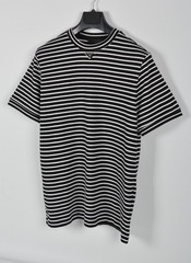 Men’s Prada Black & White Striped Knit T-Shirt S | Metal Plaque Detail