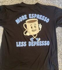 More Espresso Less Depresso Coffee Cup Character Men’s T-Shirt Size Large